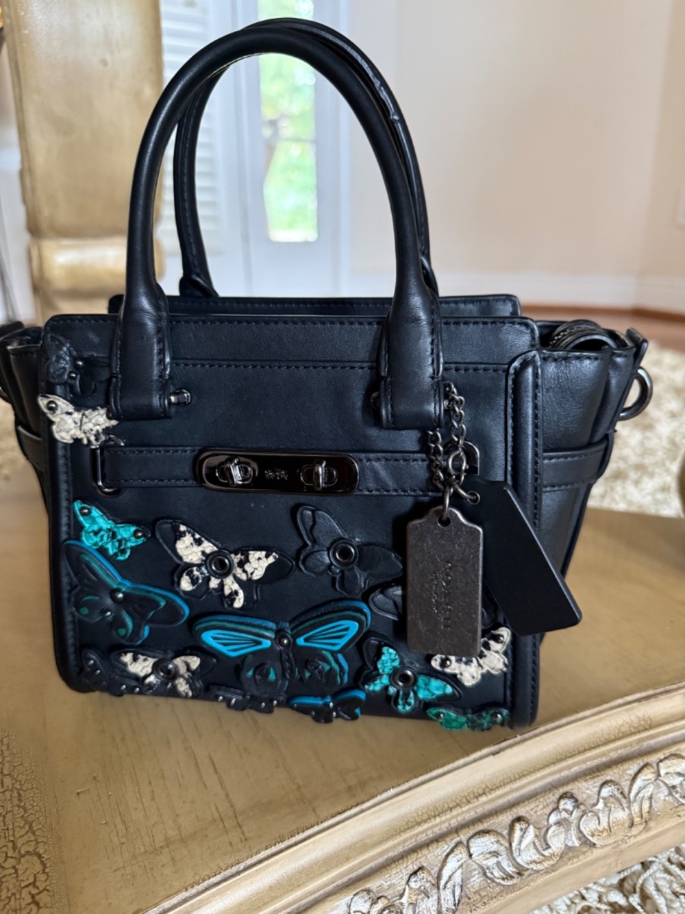 Coach 1941 Swagger 21 37912 Butterfly Black Leather Satchel Crossbody Mini